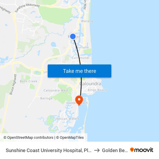 Sunshine Coast University Hospital, Platform 2 to Golden Beach map