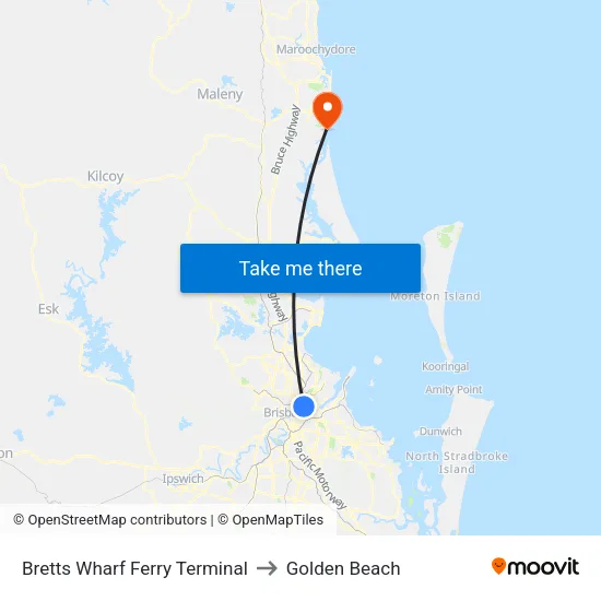 Bretts Wharf Ferry Terminal to Golden Beach map