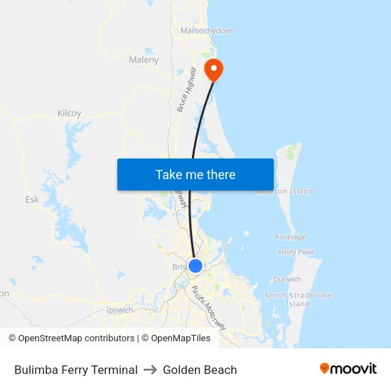 Bulimba Ferry Terminal to Golden Beach map