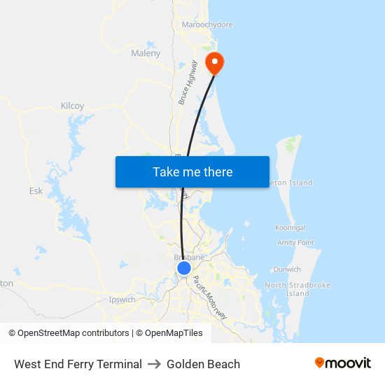 West End Ferry Terminal to Golden Beach map