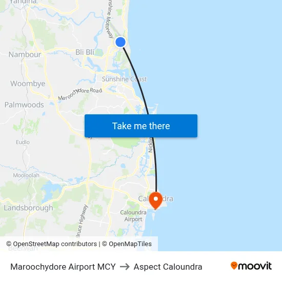 Maroochydore Airport MCY to Aspect Caloundra map
