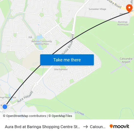 Aura Bvd at Baringa Shopping Centre Stop A to Caloundra map