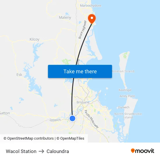 Wacol Station to Caloundra map
