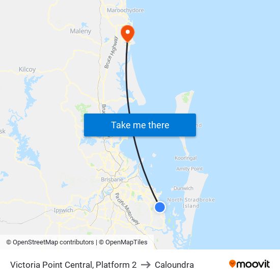 Victoria Point Central, Platform 2 to Caloundra map