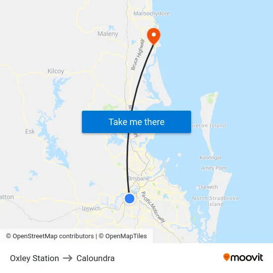 Oxley Station to Caloundra map