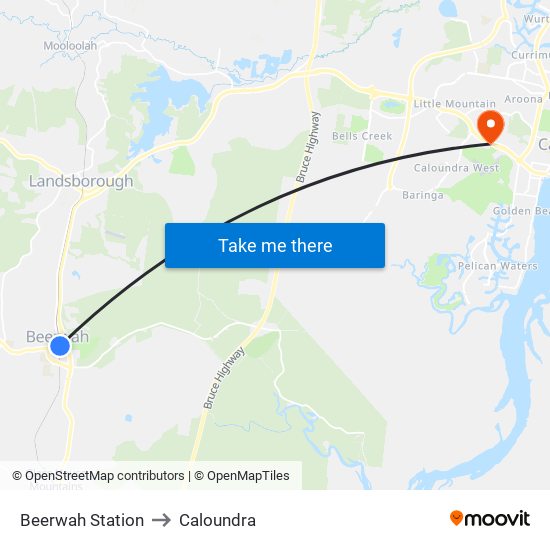 Beerwah Station to Caloundra map