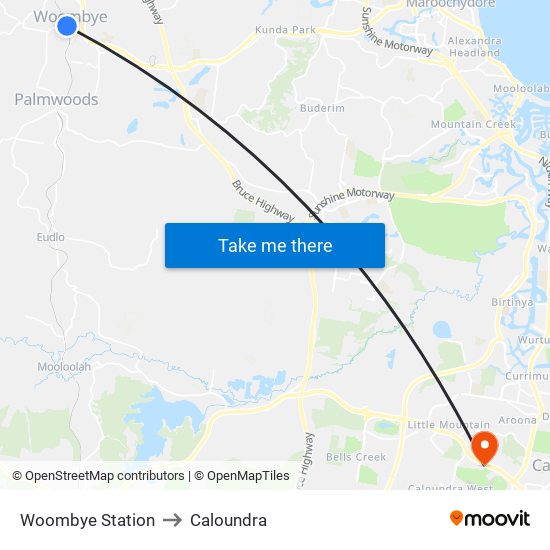 Woombye Station to Caloundra map