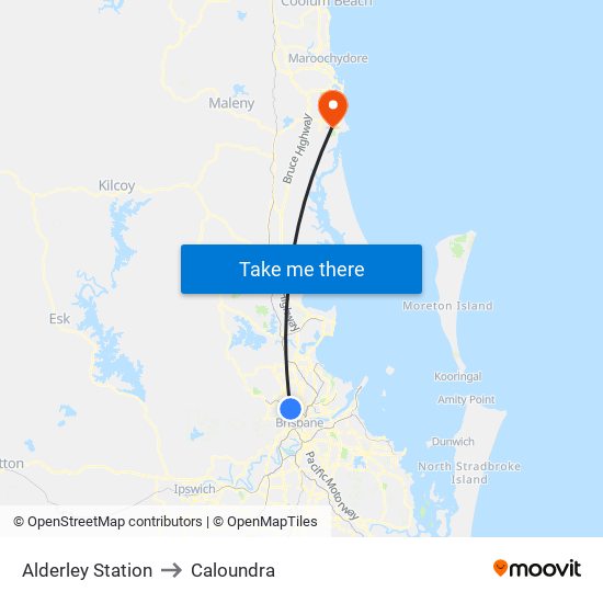 Alderley Station to Caloundra map