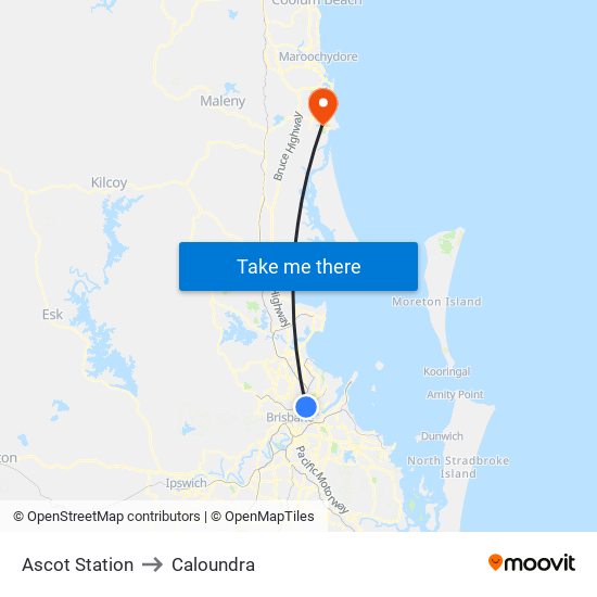 Ascot Station to Caloundra map