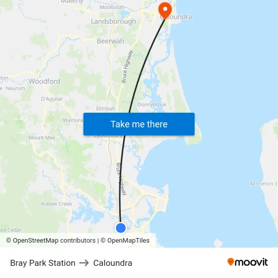 Bray Park Station to Caloundra map