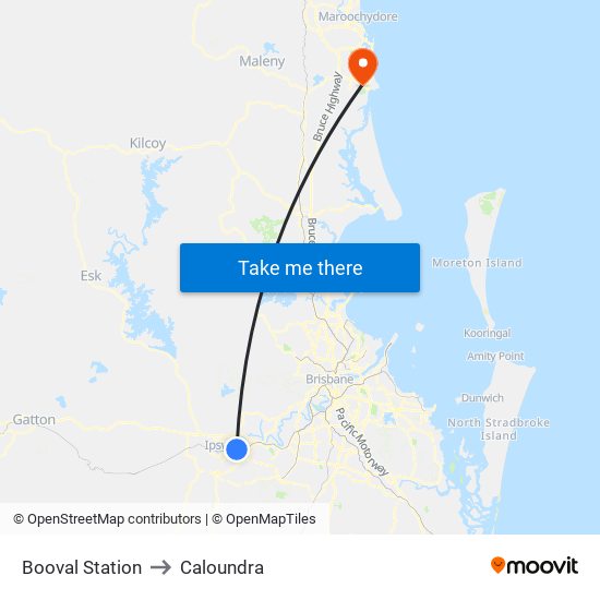 Booval Station to Caloundra map