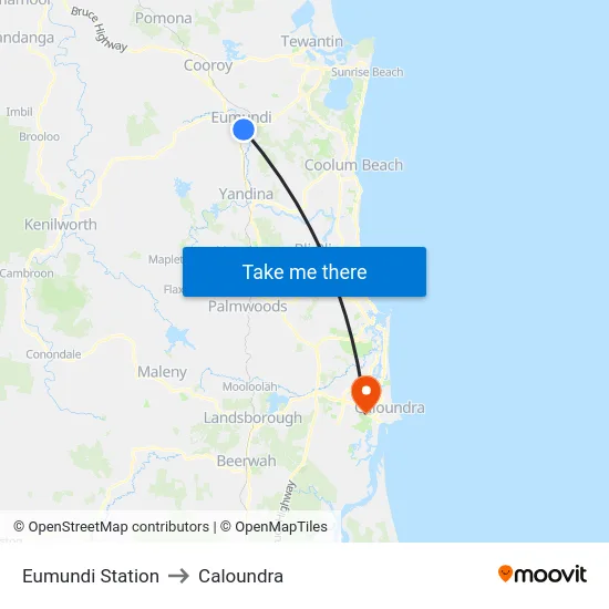 Eumundi Station to Caloundra map