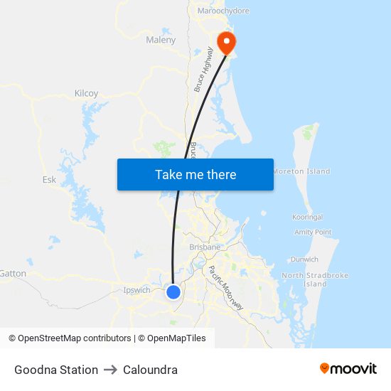 Goodna Station to Caloundra map