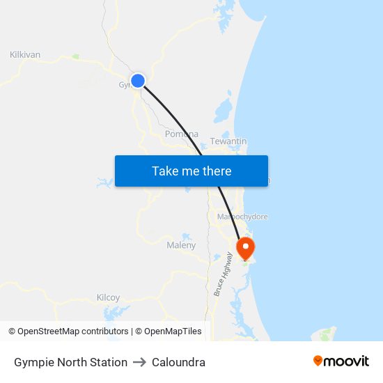 Gympie North Station to Caloundra map