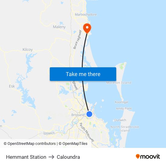 Hemmant Station to Caloundra map