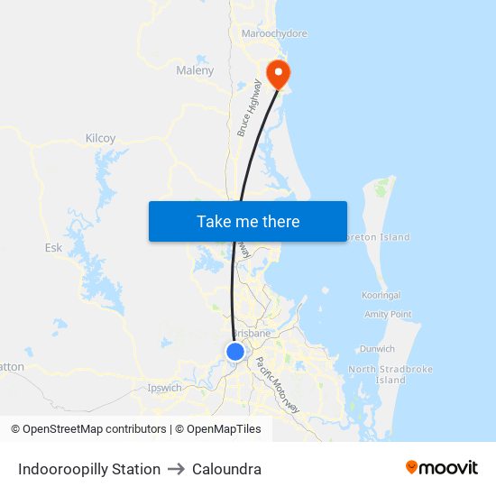 Indooroopilly Station to Caloundra map