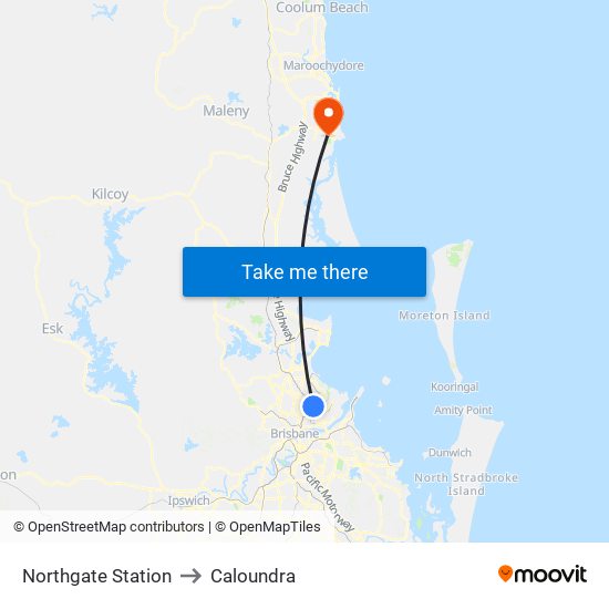 Northgate Station to Caloundra map