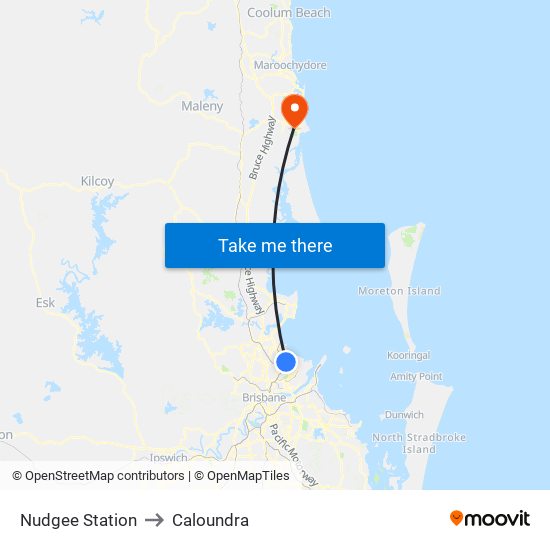 Nudgee Station to Caloundra map