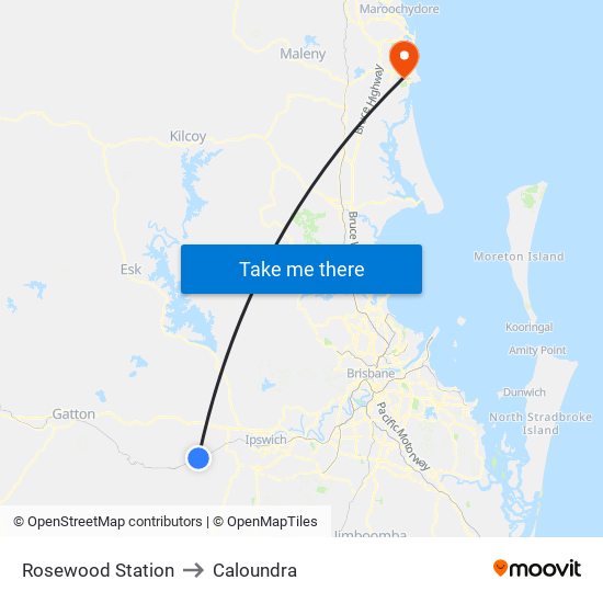 Rosewood Station to Caloundra map