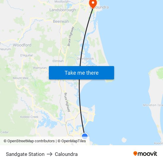 Sandgate Station to Caloundra map