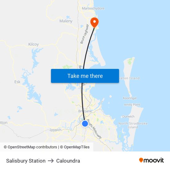 Salisbury Station to Caloundra map