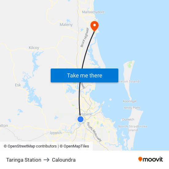 Taringa Station to Caloundra map