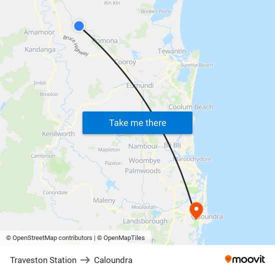 Traveston Station to Caloundra map