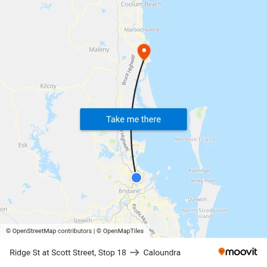 Ridge St at Scott Street, Stop 18 to Caloundra map
