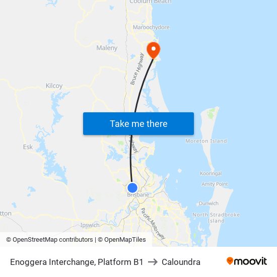 Enoggera Interchange, Platform B1 to Caloundra map