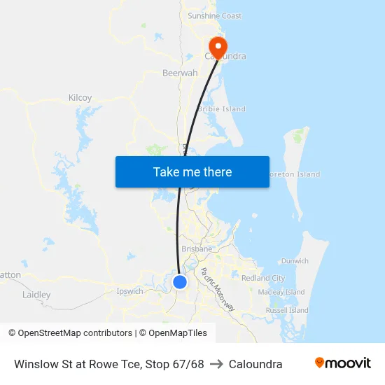 Winslow St at Rowe Tce, Stop 67/68 to Caloundra map