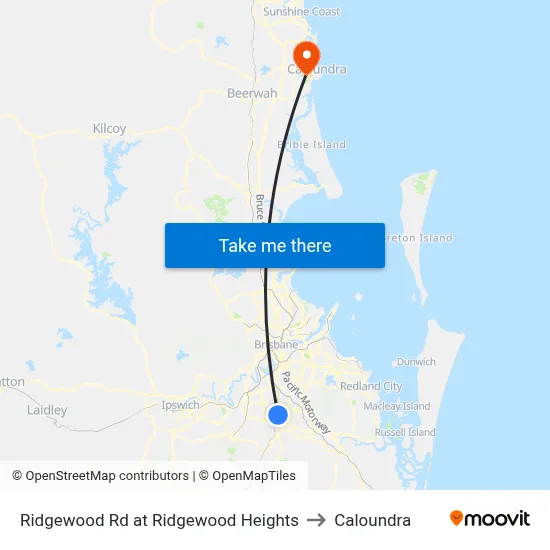 Ridgewood Rd at Ridgewood Heights to Caloundra map