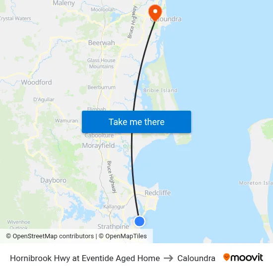 Hornibrook Hwy at Eventide Aged Home to Caloundra map