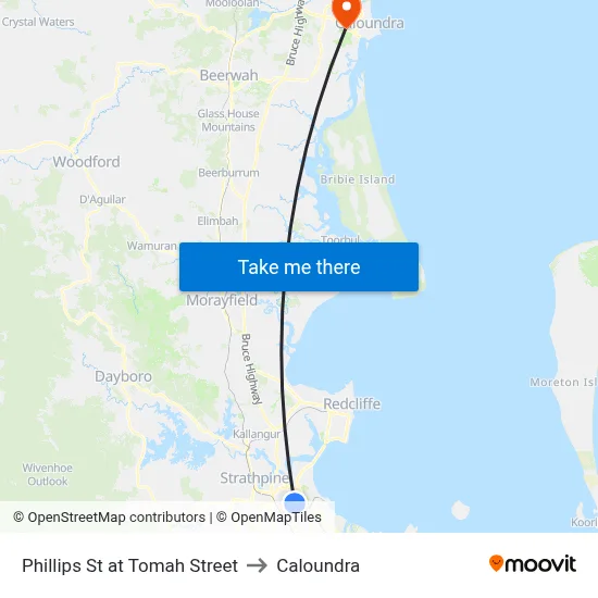 Phillips St at Tomah Street to Caloundra map