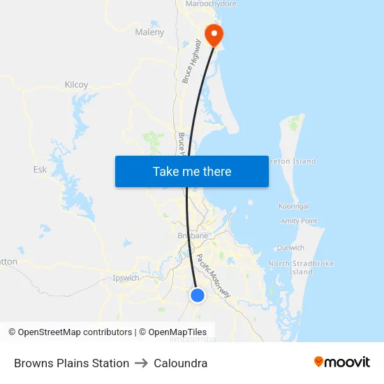 Browns Plains Station to Caloundra map