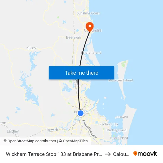 Wickham Terrace Stop 133 at Brisbane Private Hospital to Caloundra map