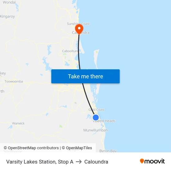 Varsity Lakes Station, Stop A to Caloundra map