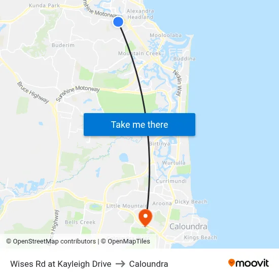 Wises Rd at Kayleigh Drive to Caloundra map