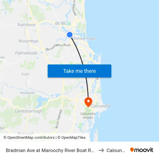 Bradman Ave at Maroochy River Boat Ramp to Caloundra map