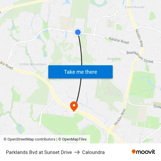 Parklands Bvd at Sunset Drive to Caloundra map