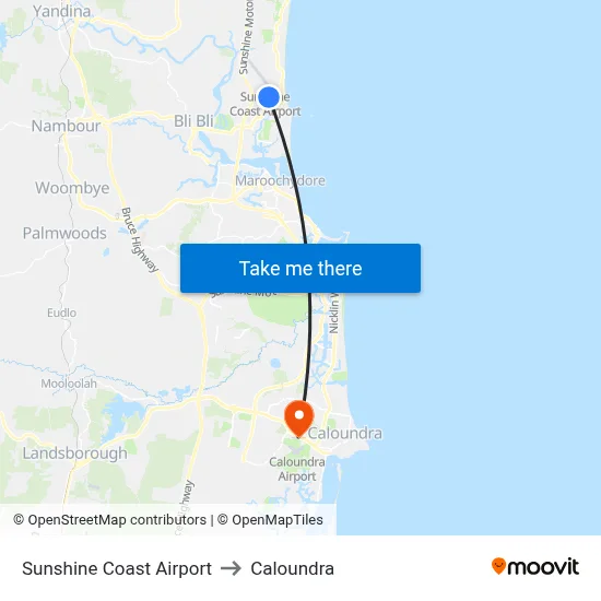 Sunshine Coast Airport to Caloundra map