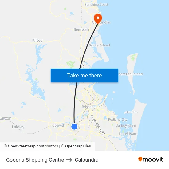 Goodna Shopping Centre to Caloundra map