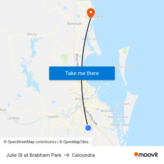 Julie St at Brabham Park to Caloundra map