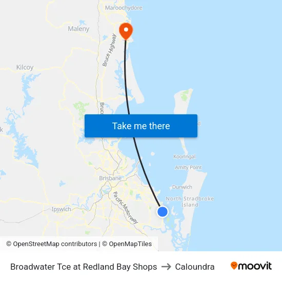 Broadwater Tce at Redland Bay Shops to Caloundra map
