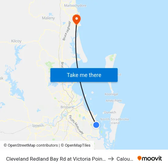 Cleveland Redland Bay Rd at Victoria Point High School to Caloundra map