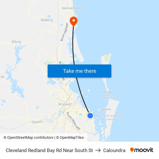 Cleveland Redland Bay Rd Near South St to Caloundra map