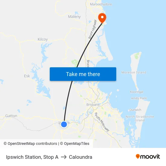 Ipswich Station, Stop A to Caloundra map