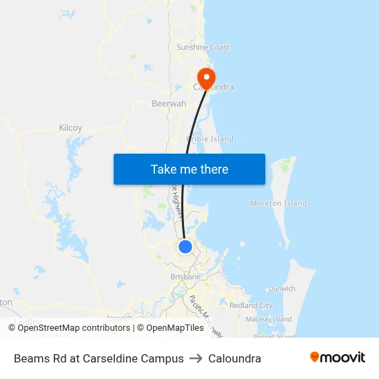 Beams Rd at Carseldine Campus to Caloundra map