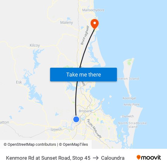 Kenmore Rd at Sunset Road, Stop 45 to Caloundra map