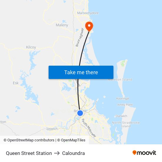 Queen Street Station to Caloundra map