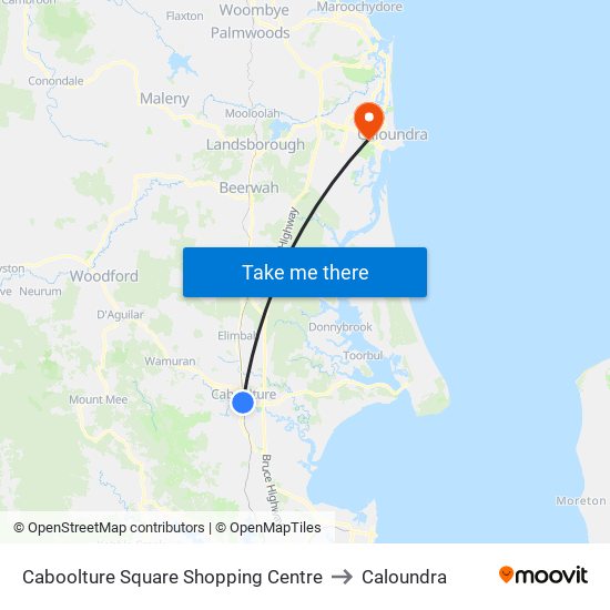 Caboolture Square Shopping Centre to Caloundra map